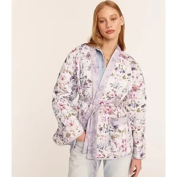J. Crew X Flora Obscura Floral Quilted Reversible Wrap Jacket PrimaLoft Size L - Picture 1 of 16